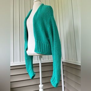 Free People XL Crop Cardigan Cotton Acrylic Turquoise Chunky Knit